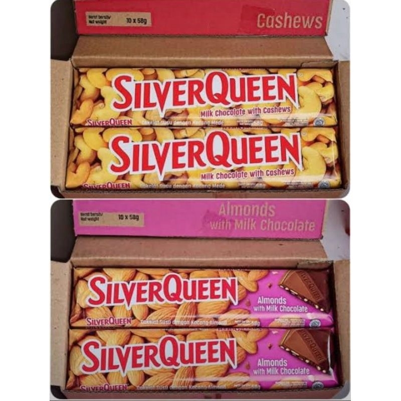 

Cokelat Silverqueen 55 gr Milk Chocolate With Cashews / Almond With Milk Chocolate