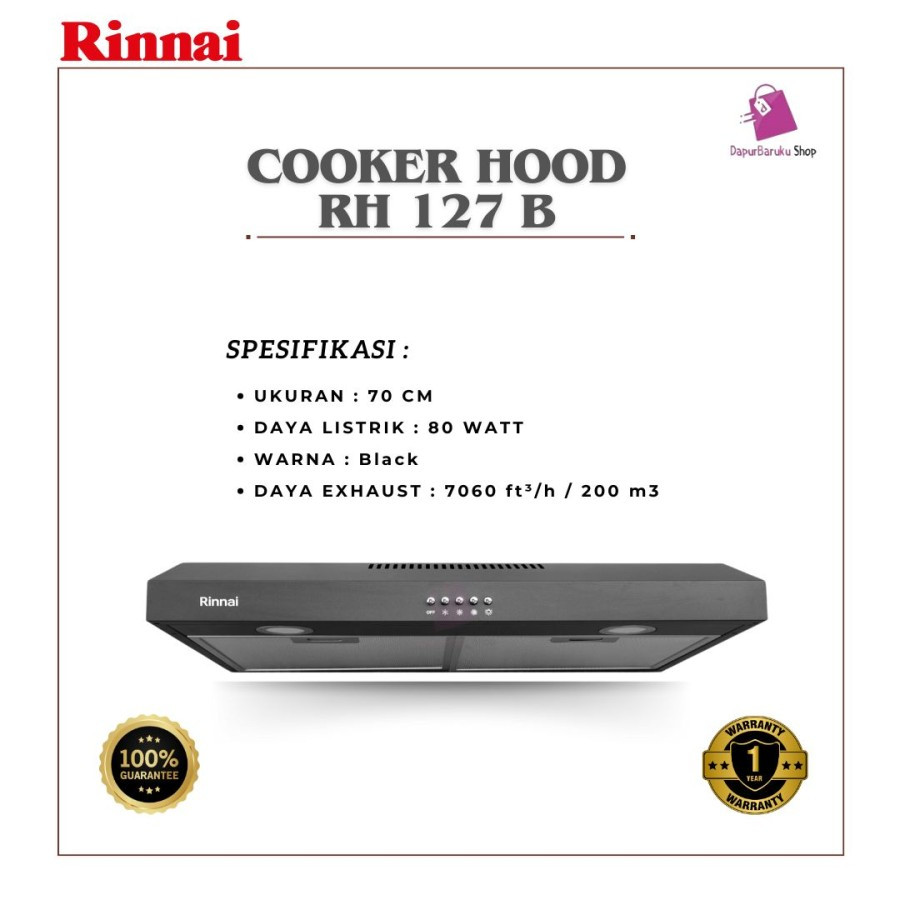 Rinnai RH-127B RH 127 B Slim Cooker Hood 70cm Black - COOKER HOOD 70 CM PENGHISAP ASAP