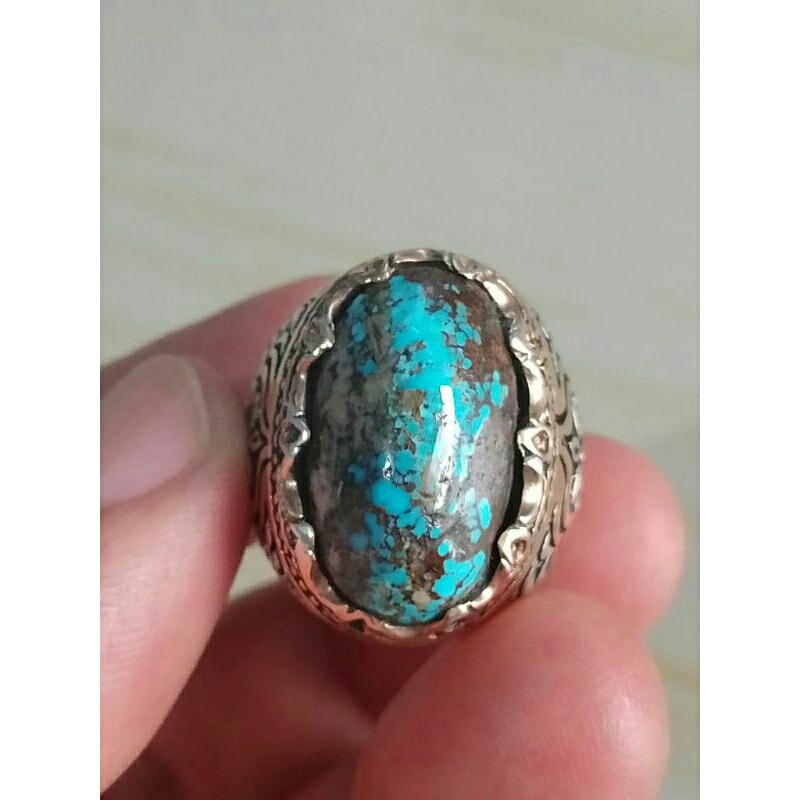 CINCIN BATU PIRUS PERSIA BIRU PANCI RING PERAK VARIASI RODIUM ASLI NATURAL