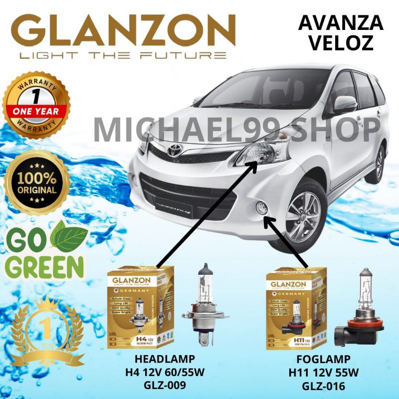 BOHLAM LAMPU HALOGEN MOBIL AVANZA VELOZ GLANZON GERMANY - HEADLAMP / FOGLAMP / SEIN / SENJA - ORIGIN