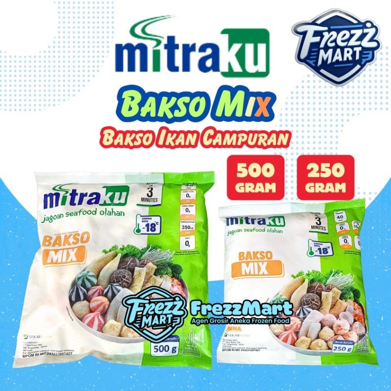 Mitraku Bakso Mix 250gr & 500gr Baso Ikan Campuran Makanan Instan Beku Frozen Food