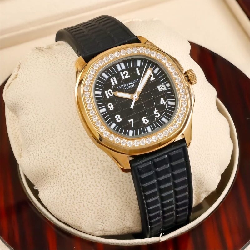 JAM TANGAN WANITA PATEK PHILIP AQUANAUT DIAMOND BLACK ROSE JAPAN QUARTZ SUPER QUALITY DIAMETER 36MM