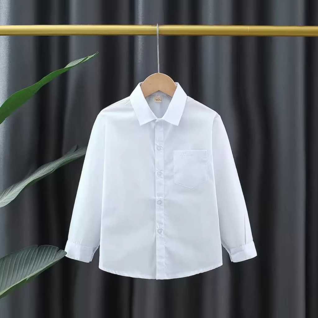 Kemeja anak laki laki lengan panjang usia 4-12 tahun putih polos hem anak laki laki baju anak