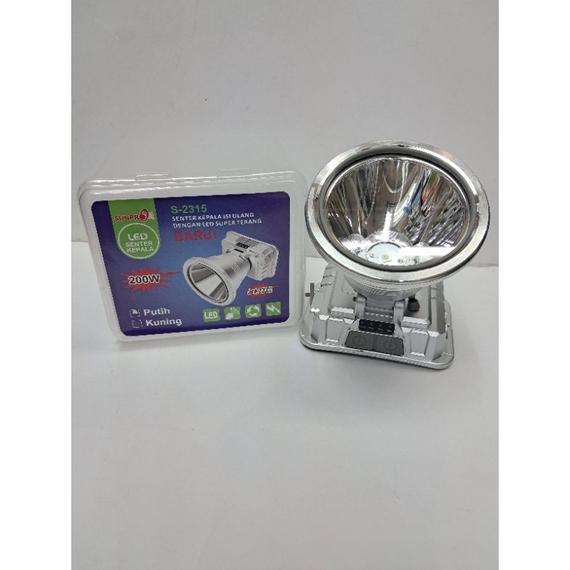 Sunpro Senter Kepala Led Terang S-2315 Super Terang Bodi Gede Cahaya Kuning 200watt sorotan jarak ja