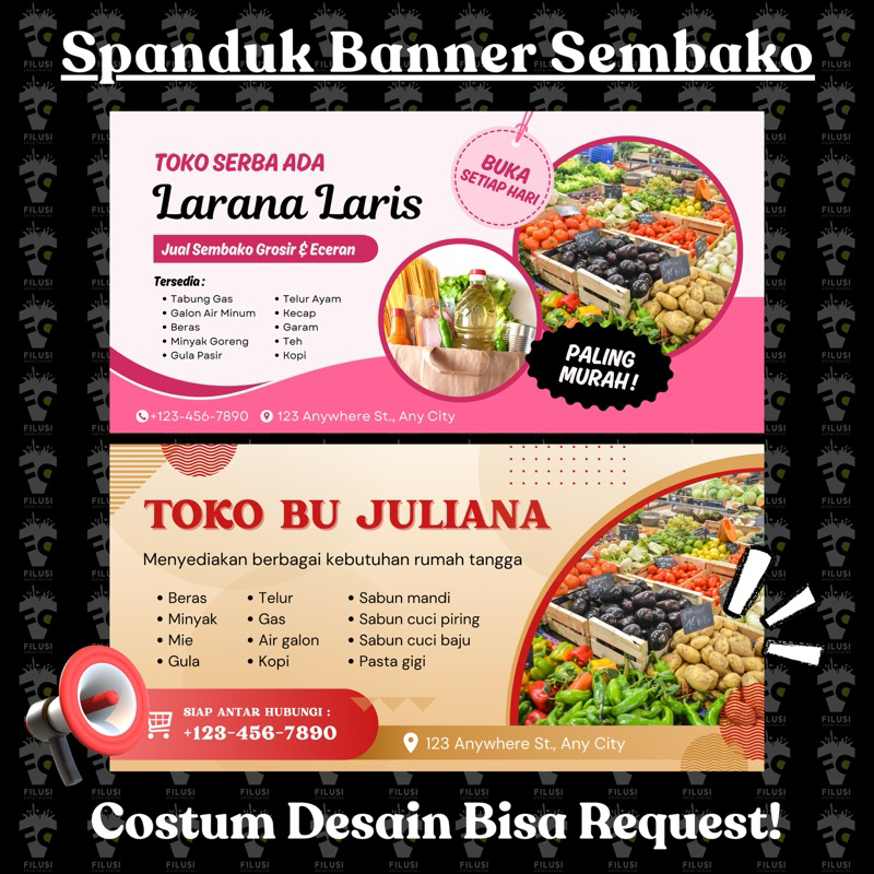 Spanduk Benner Jualan Sembako / Costum Ukuran & Costum Desain