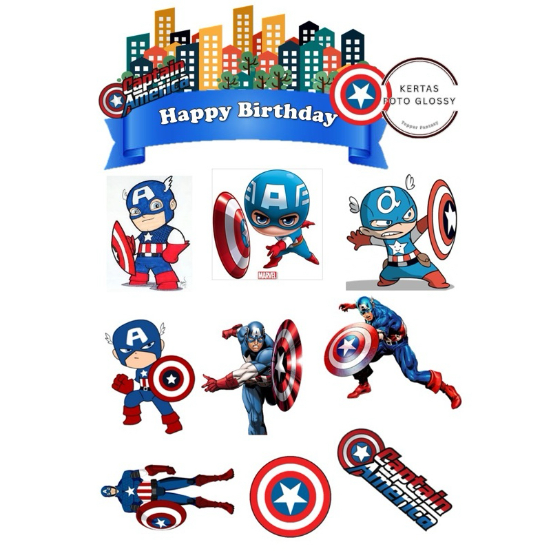 TOPPER CAPTAIN AMERICA/ Topper Cake Captain Amerika Free Request Nama