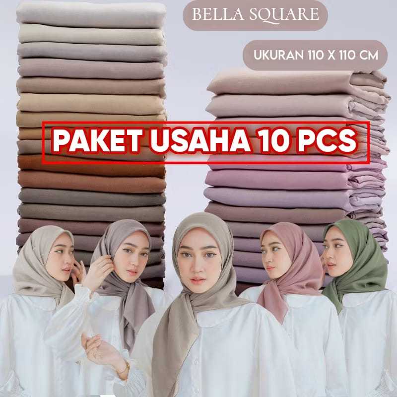 HIJAB BELLA SQUARE PAKET USAHA 10 PCS JILBAB BELLA SQUARE SUPER PREMIUM//HIJAB SEGIEMPAT BELLA SQUAR