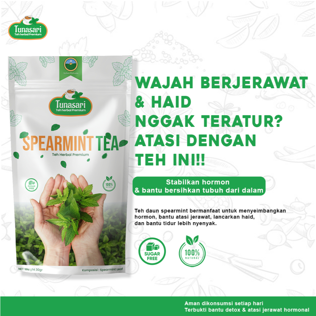 

TUNASARI Kebun Rahasia - Pure Spearmint Tea 20 Tea Bag | Original Teh Daun Mint Premium | Blended Spearmint Tea | Teh Spearmint Premium | Teh Racik Herbal untuk Jerawat Hormonal | PCOS | Promil