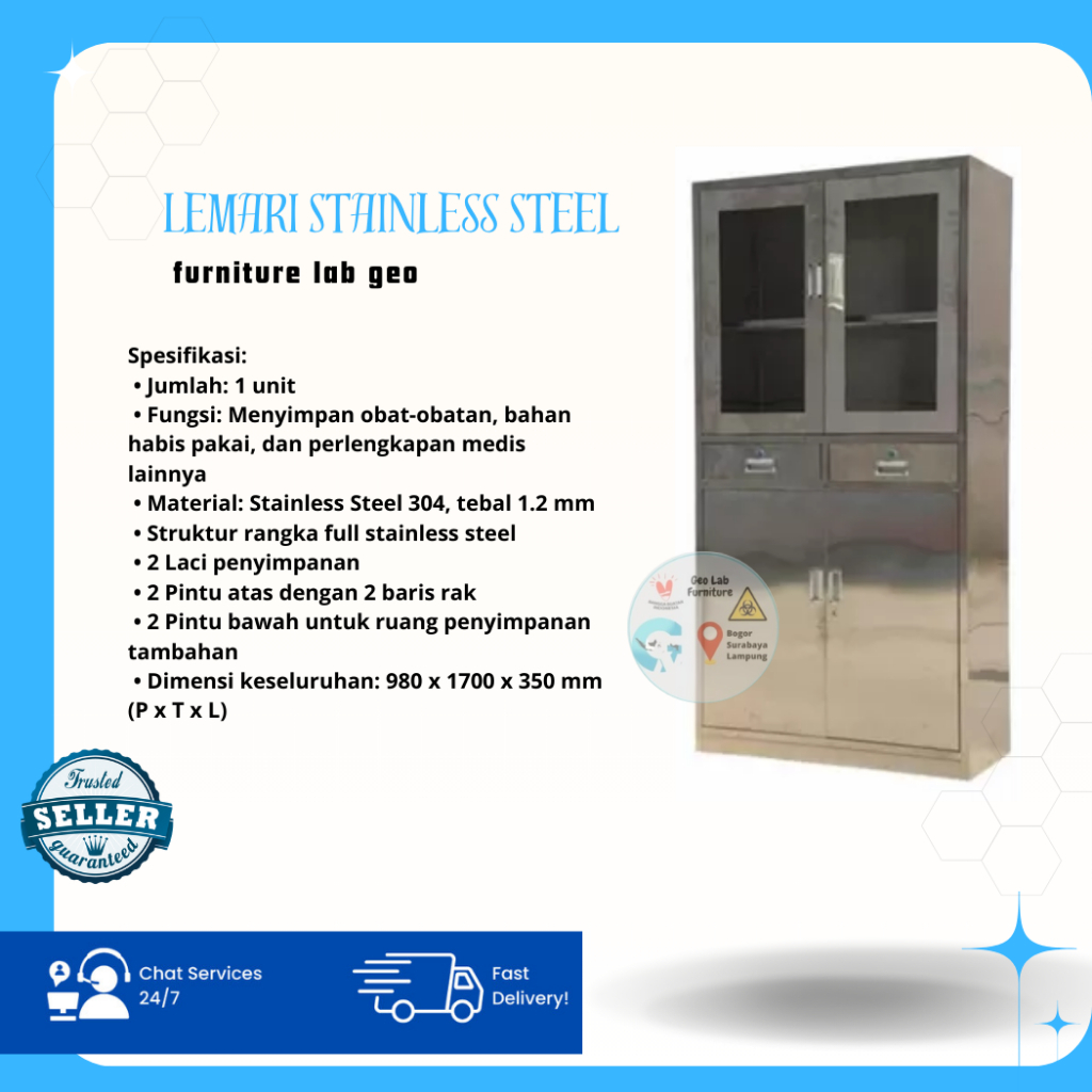 Lemari Obat & Alat Medis Stainless Steel | Untuk Rumah Sakit & Laboratorium Stainless Steel
