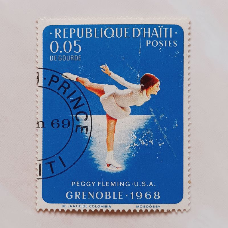 

(AD) Perangko Haiti 1968 Winter Olympic Games 1968 - Grenoble (Medals) - Peggy Fleming, Figure Skating 0,05 gourde CTO