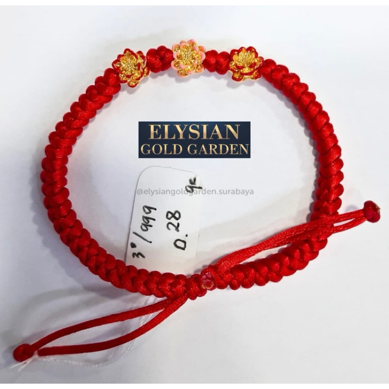 Gelang Tali Emas Charm Bunga Teratai