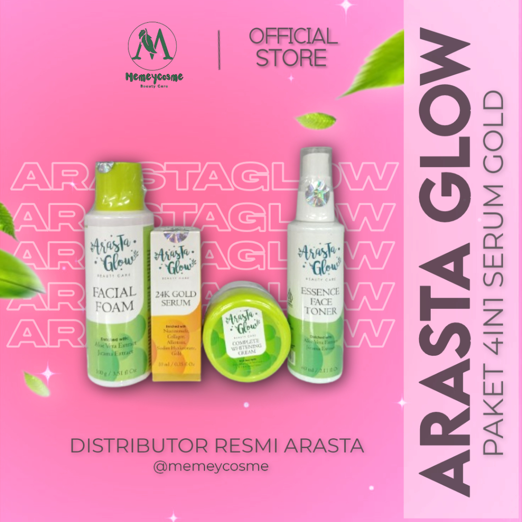 ARASTA GLOW 4IN1 PAKET PLUS SERUM GOLD ARASTA GLOW COMPLETE WHITENING DAY AND NIGHT CREAM BPOM ORI