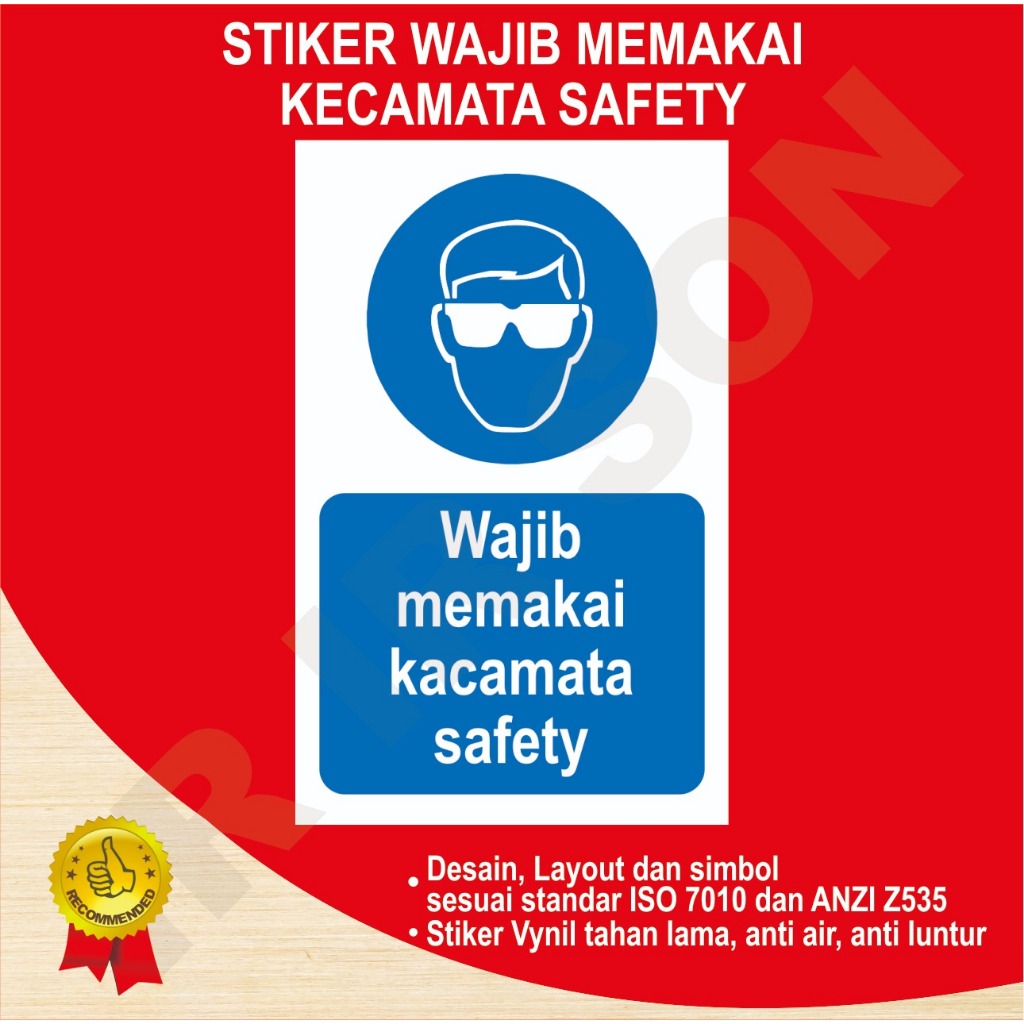 

STIKER WAJIB MEMAKAI KACAMATA SAFETY SIGN K3 ISO ANSI