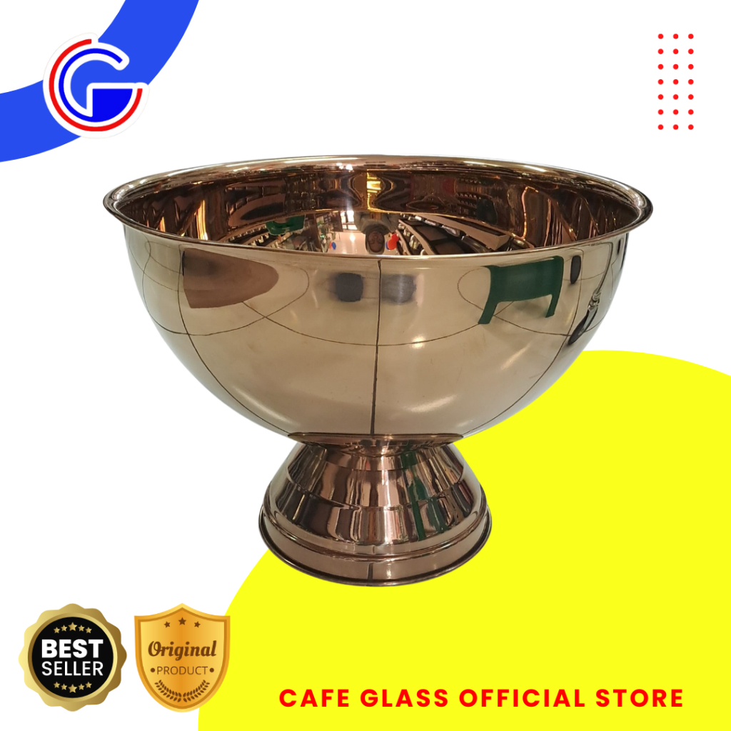 13.5L Punch Bowl Stainless Tebal Jumbo Mangkok Es Buah Besar & Wadah Saji Prasmanan Catering Hotel