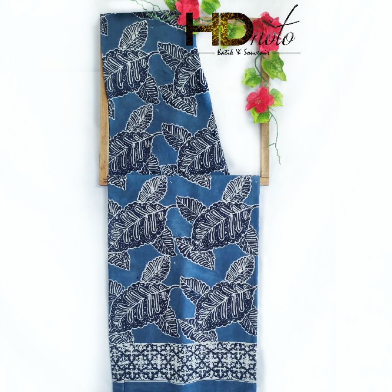 HDnoto Batik Belitung Cap Motif Daun Simpor Warna Biru