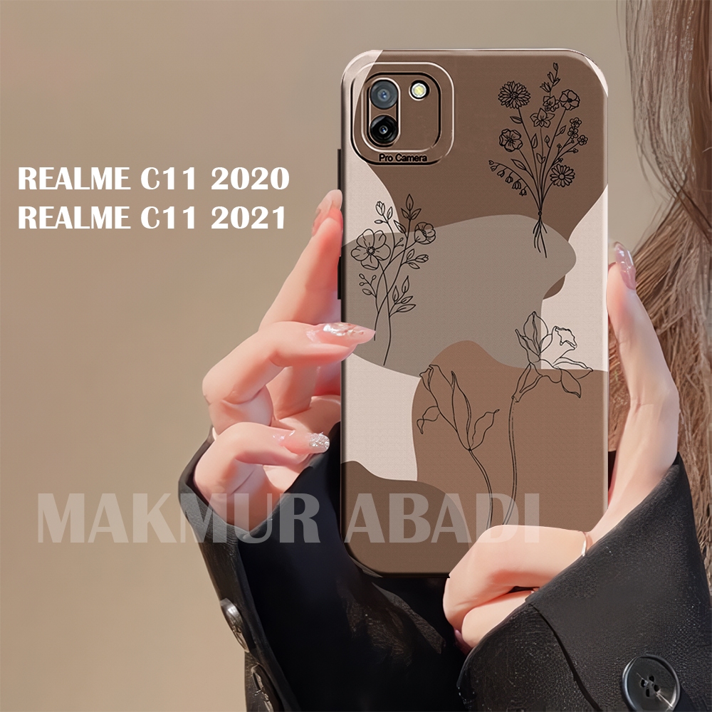 Case Realme C11 2020 - Realme C11 2021 Terbaru  Softcase Pelindung Camera Motif Abstrak Bunga