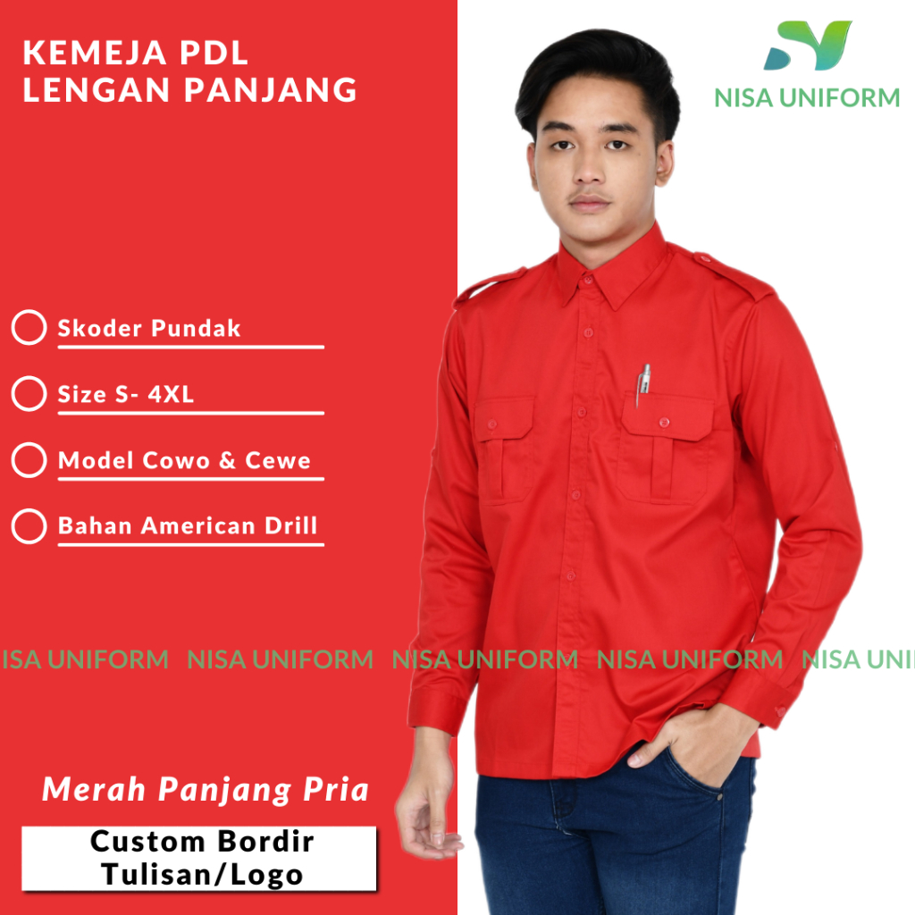 Kemeja PDL Lengan Panjang Pria/Seragam Dinas PDL Pria/Baju PDL Panjang/Kemeja Kerja Lapangan Pria