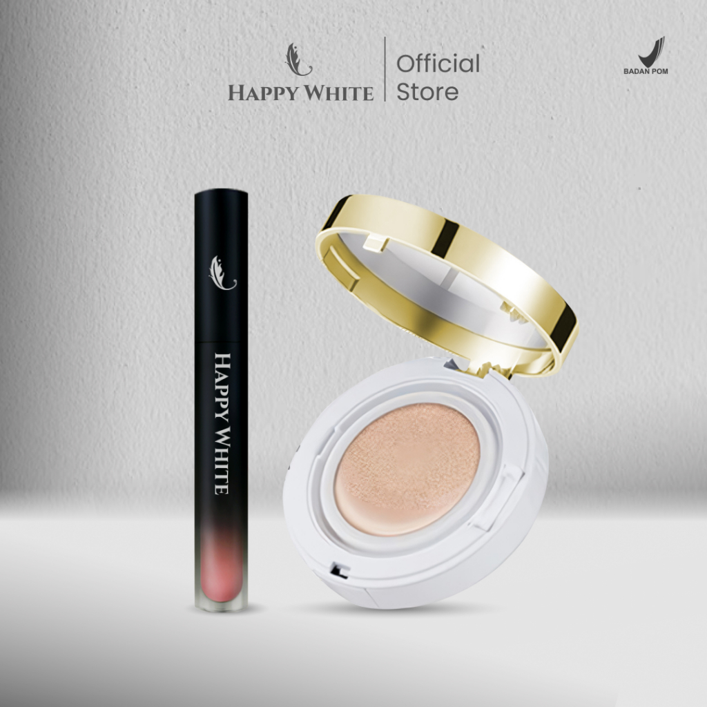 Bundling Cushion + Lipcream Happy White (Lipcream Nude pink dan Apricot Exp 12/25 Sale Menghabiskan 