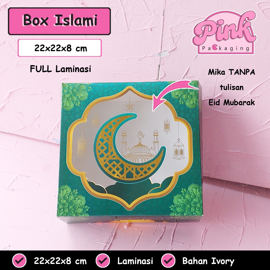 

Box hampers lebaran mika tali Idul Fitri 22x22x8 cm ivory Edisi Eid Mubarak Premium