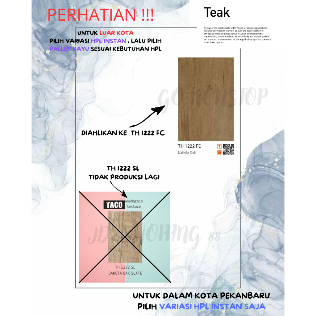 (LUAR KOTA WAJIB PALLET KAYU) NEW HPL Taco Woodgrain Texture TH 1222 FC