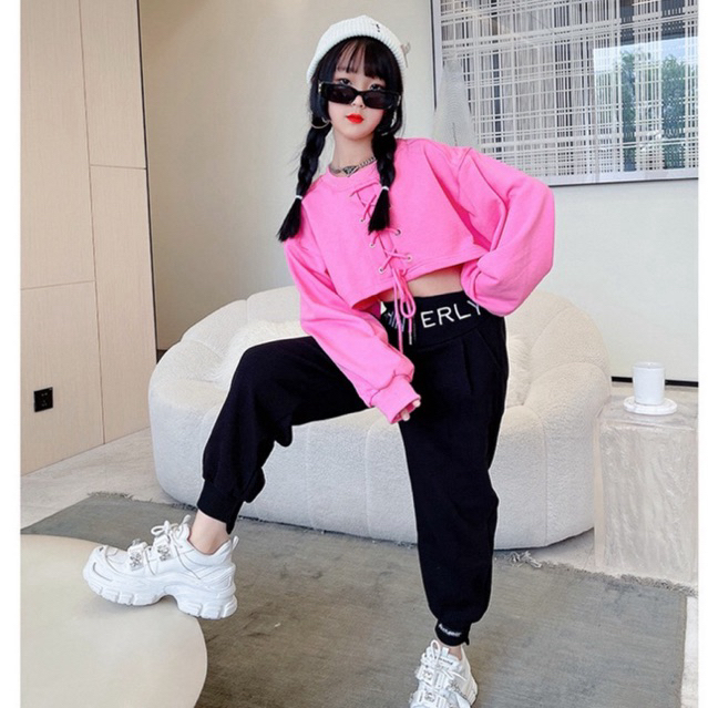 CENNYKIDZSHOP- Setelan Baju Dance  Anak Perempuan Korean Style Usia 6-17tahun/Set Celana Joger Hitam