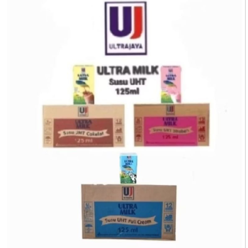 

Susu Ultra Milk 125 ml 1 Dus isi 40 pcs | Susu ultramilk UHT Full Cream Cokelat Stoberi