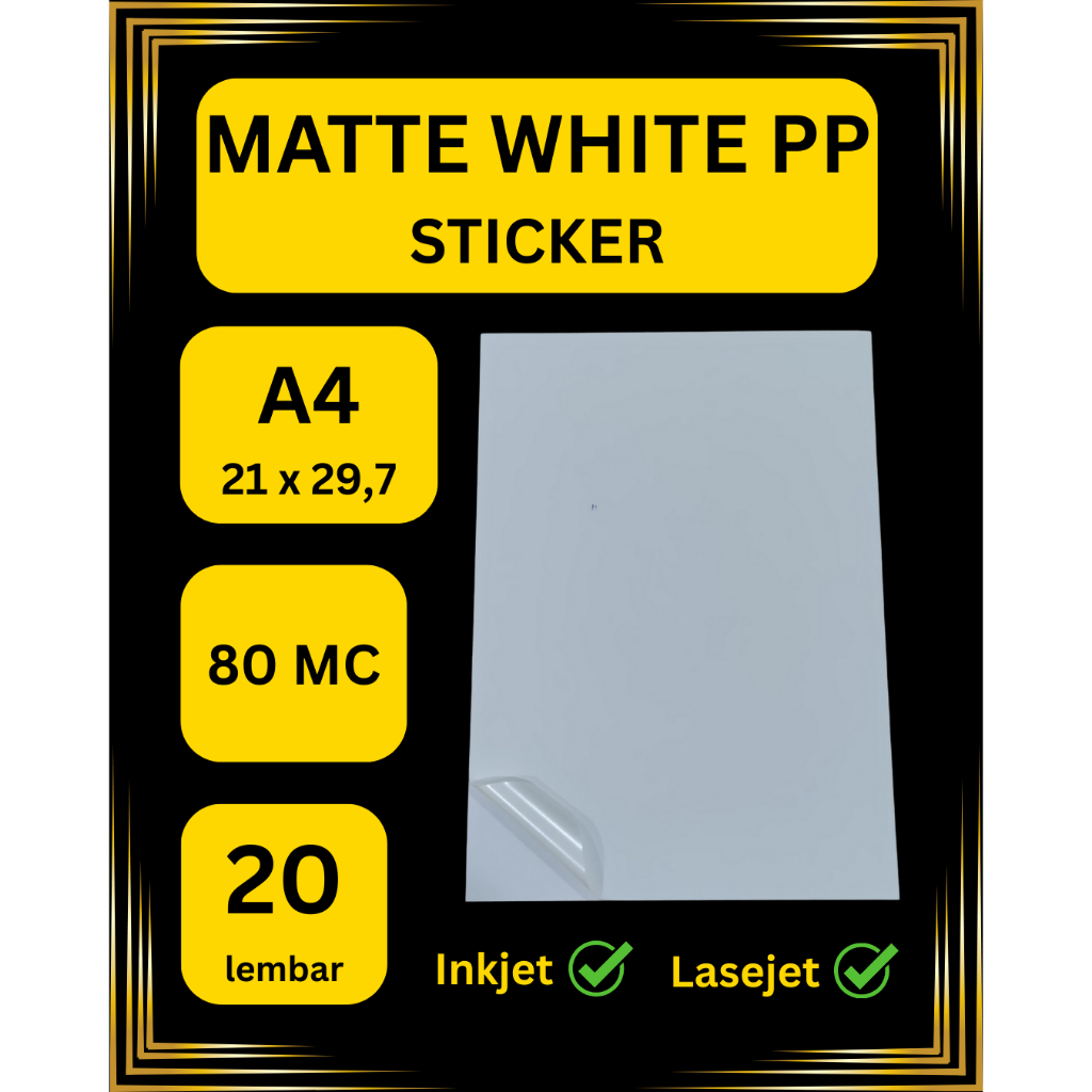 

STICKER MATTE WHITE PP INKJET LASERJET A4 20 lbr PREMIUM