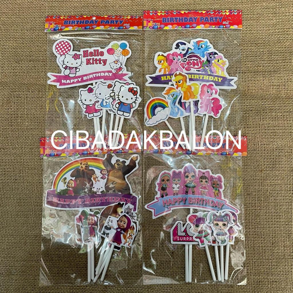 Cake Topper Happy Birthday HBD LOL Marsha Hello Kitty My Little Pony Kuda Poni / Hiasan Kue Ulang Ta