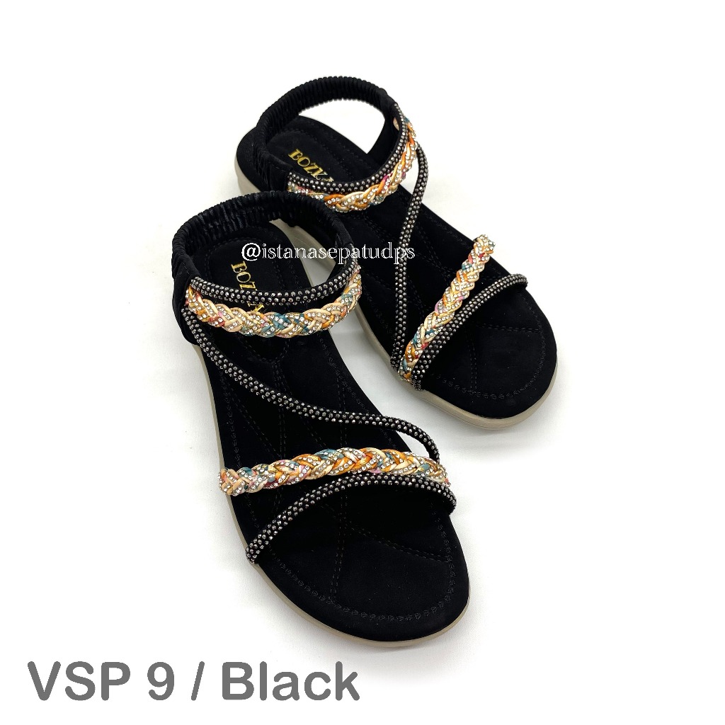 Sandal Kenip Fashion Wanita Bozka VSP 9, Hitam & Pink, Nyaman dipakai