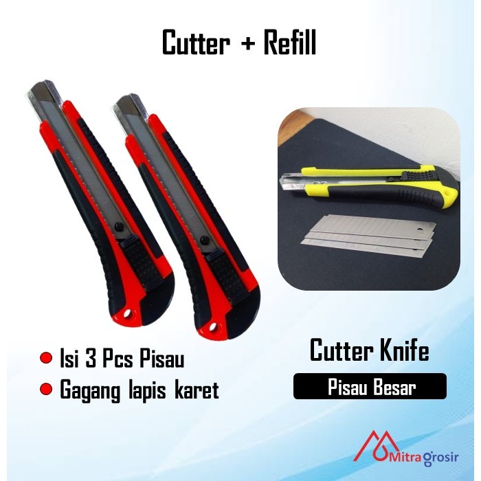 

Pisau Cutter Besar Gagang Karet Karter Kater Refill 3 Pcs Termurah