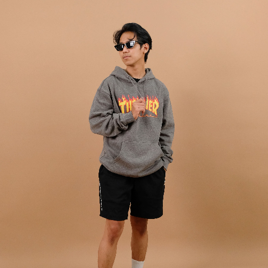 Thrasher Flame Charcoal Grey Hoodie 100% Original