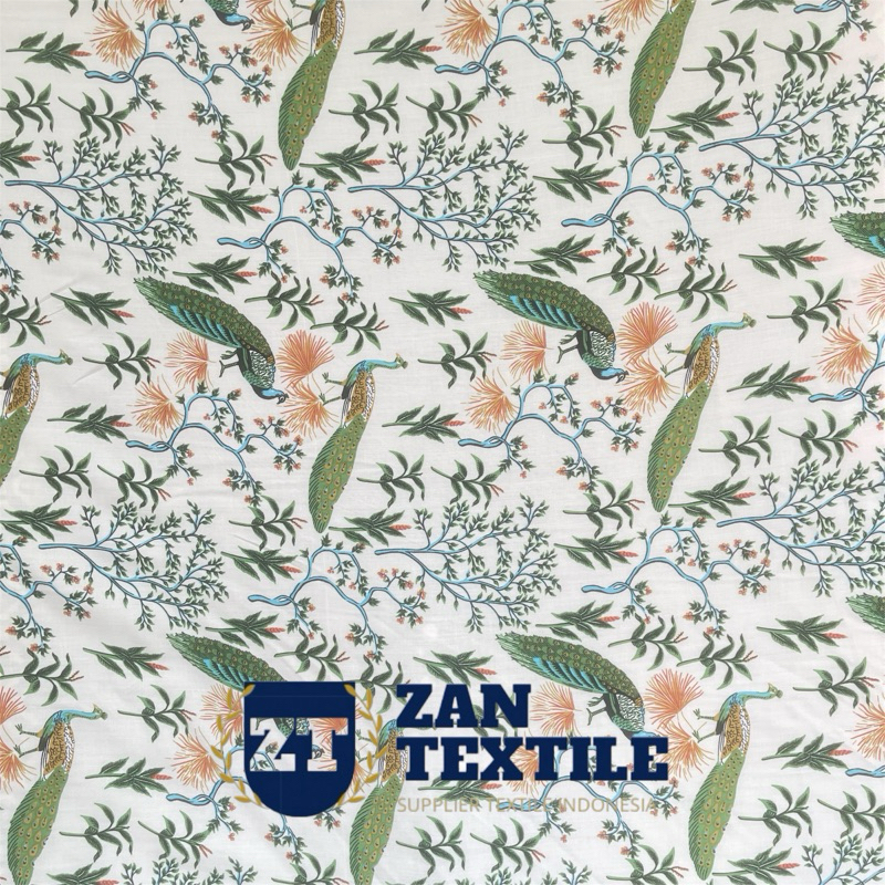 Kain Katun Rayon Viscose Premium Motif Bunga dan burung cocok untuk daster baju anak dan gamis