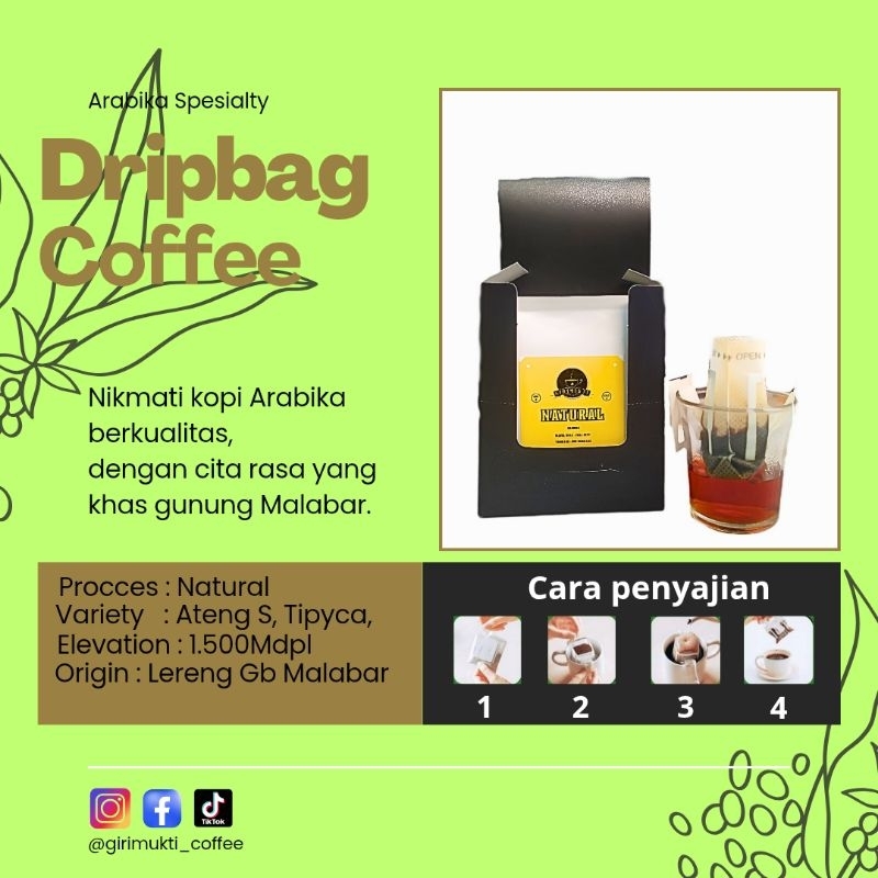 

Drip Bag Coffee Arabika Spesialty Proses Natural (Isi 5&10 Pcs)