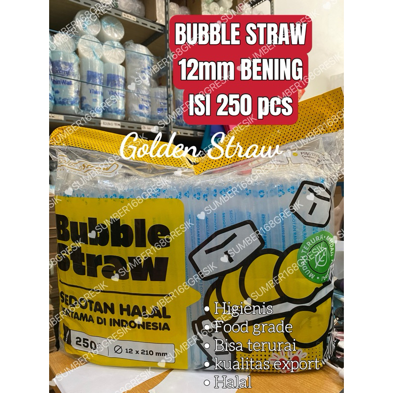 [250pcs] GOLDEN STRAW SEDOTAN STERIL BUNGKUS PLASTIK 12mm HITAM BENING SEDOTAN BOBA