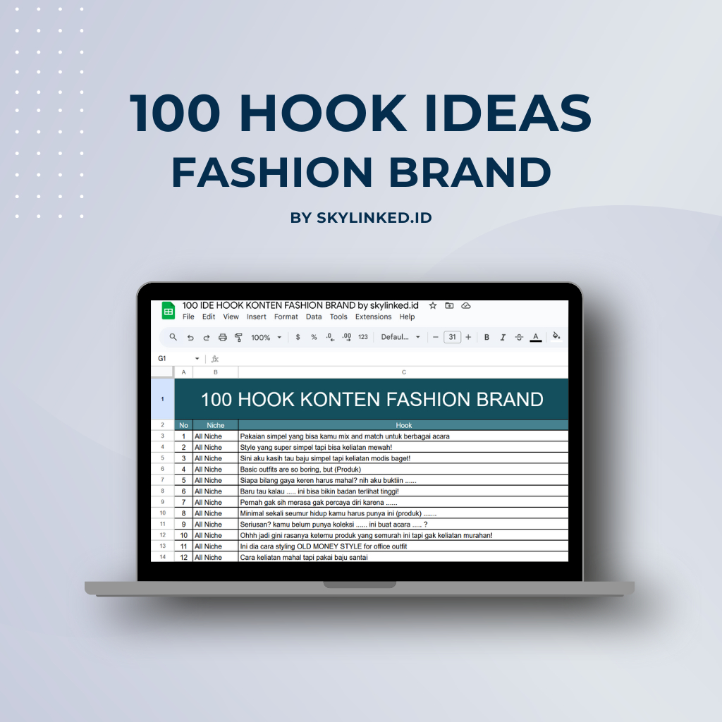 TEMPLATE 100 HOOK CONTENT IDEAS FASHION BRAND FOR SOCIAL MEDIA SPECIALIST & CONTENT CREATOR