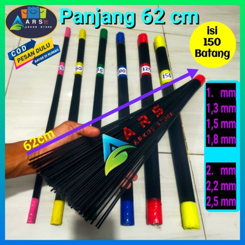 jeruji fiber ruji stik 1mm 1,3mm 1,5mm 1,8mm 2mm 2,2mm 2,5 mm panjang 62cm hitam glosy
