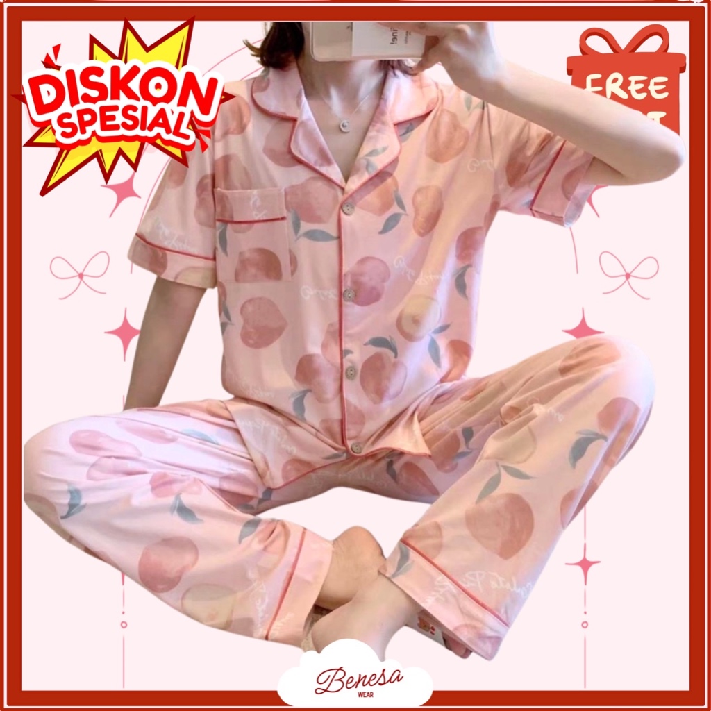 Benesa Wear - Baju Tidur Celana Panjang -  Setelan Piyama Wanita Set Pakaian Santai Motif Dewasa Kat