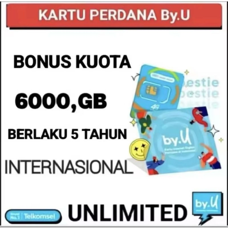 BAYAR DI TEMPAT Promo diskon awal tahun Kartu By.U Full Unlimited Tanpa Batas Kuota 6000,GB Selama 5
