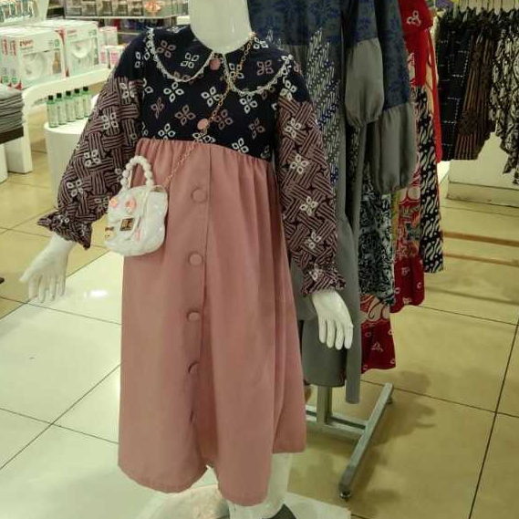 Gamis Batik Anak Gamis Anak Batik Usia 4-12 Tahun Pink Navy Gamis