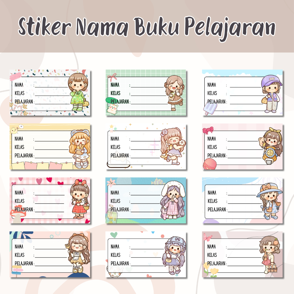 Stiker Label Buku Pelajaran / Stiker Nama Mata Pelajaran / Label Nama buku / Stiker Lucu Kawaii