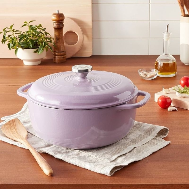 Lodge 6 Quart Enameled Cast Iron Dutch Oven with Lid – Dual Handles – Lilac