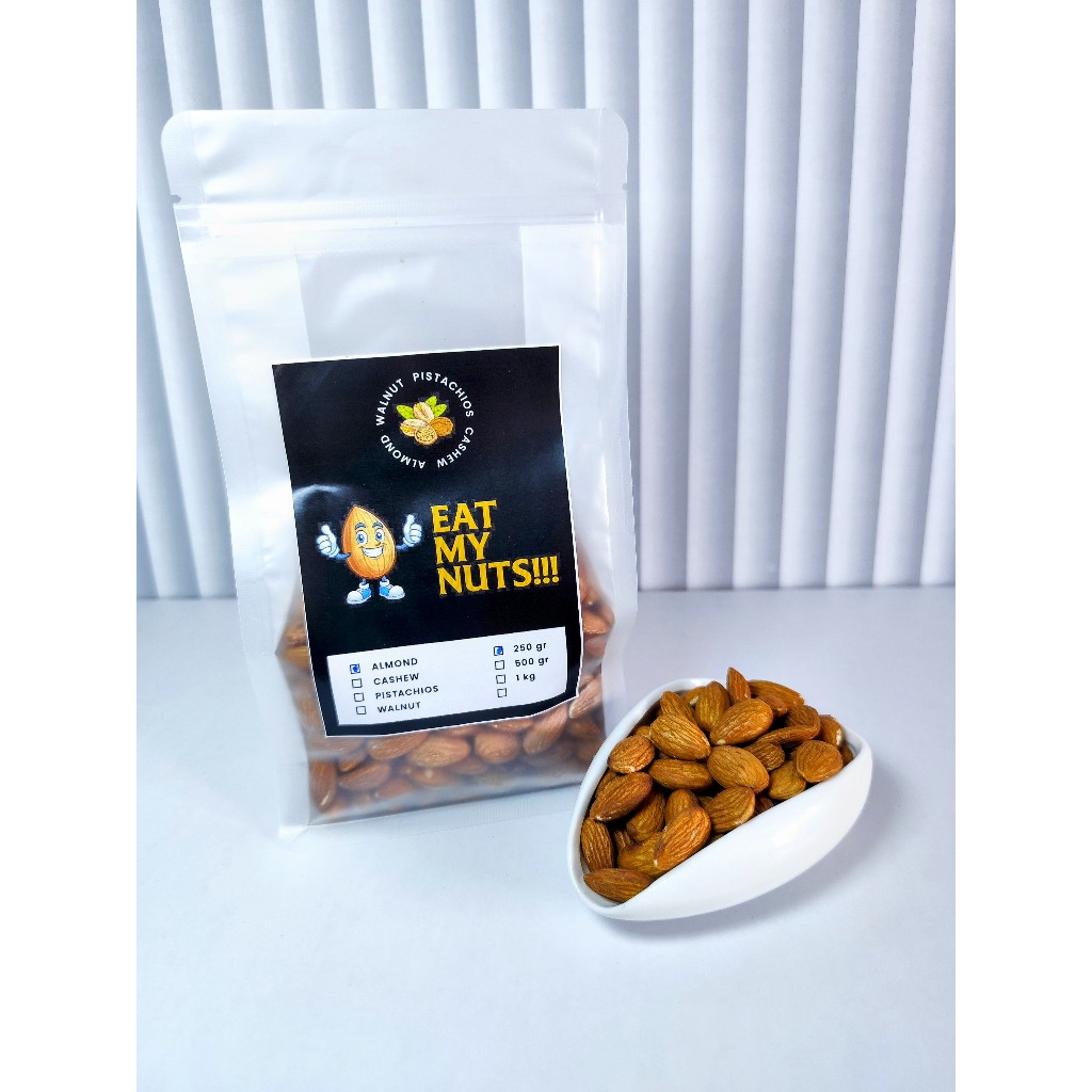 

ALMOND PANGGANG ROASTED GRADE A - KACANG ALMON SNACK CEMILAN SEHAT KEMASAN POUCH BY EAT MY NUTS
