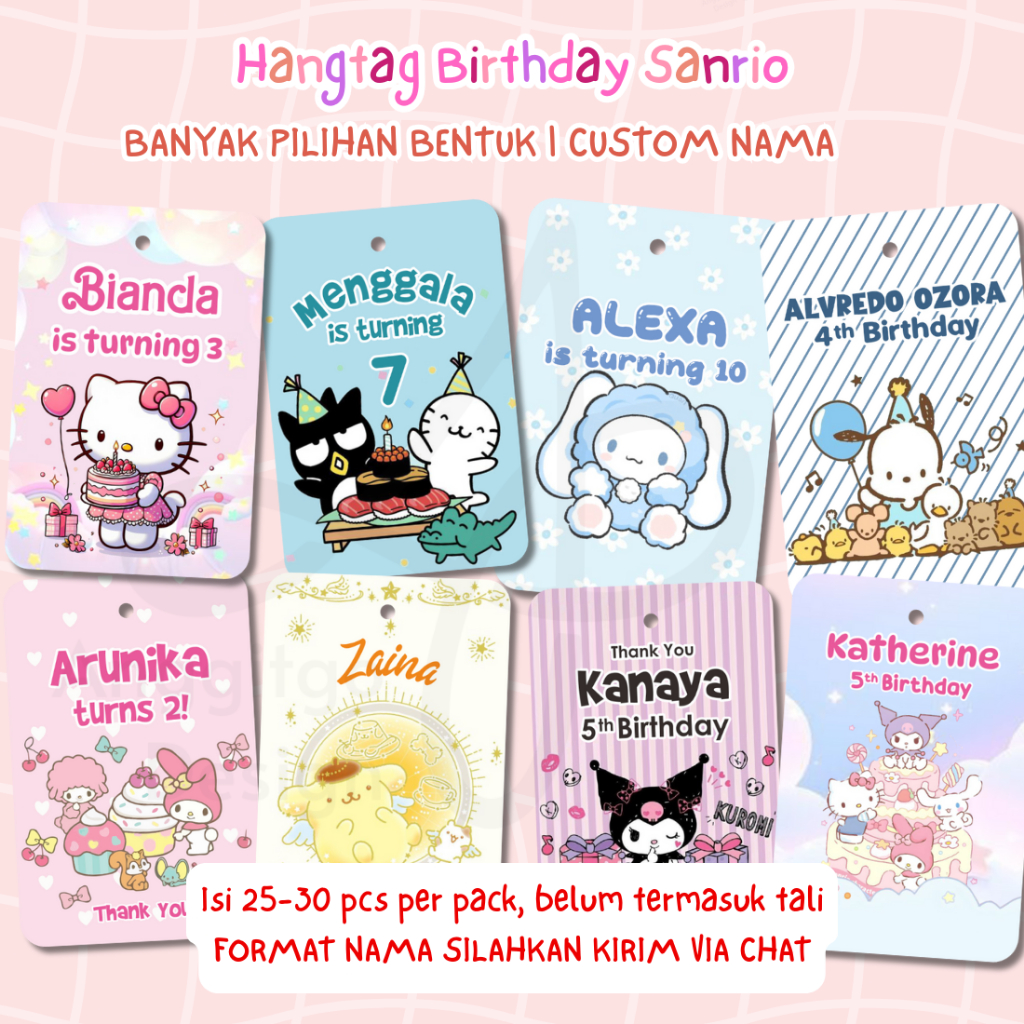 

Hang Tag Ulang Tahun Tag Ultah Hantag Birthday TEMA SANRIO Kuromi Cinamoroll Melody