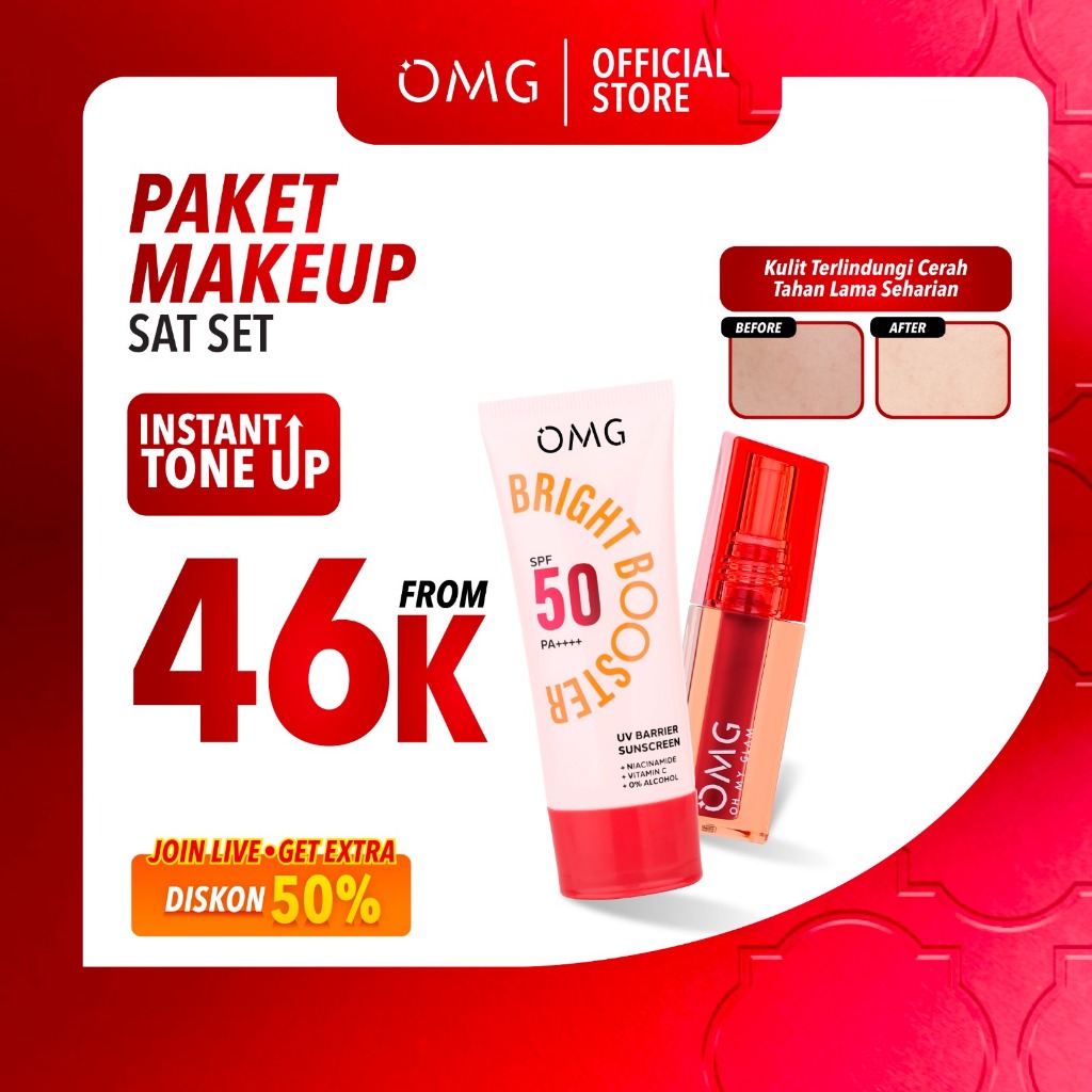 OMG Oh My Glam Paket Makeup Sat Set - Twin Pack Glassy Lip Tint 2g - Lip Tint Warna Intense Tahan 12