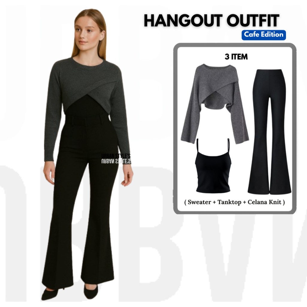 Yuriko Set Sweater, Tanktop & Kulot Cutbray Outfit Remaja Wanita Kekinian Kuliah Set Korean Style