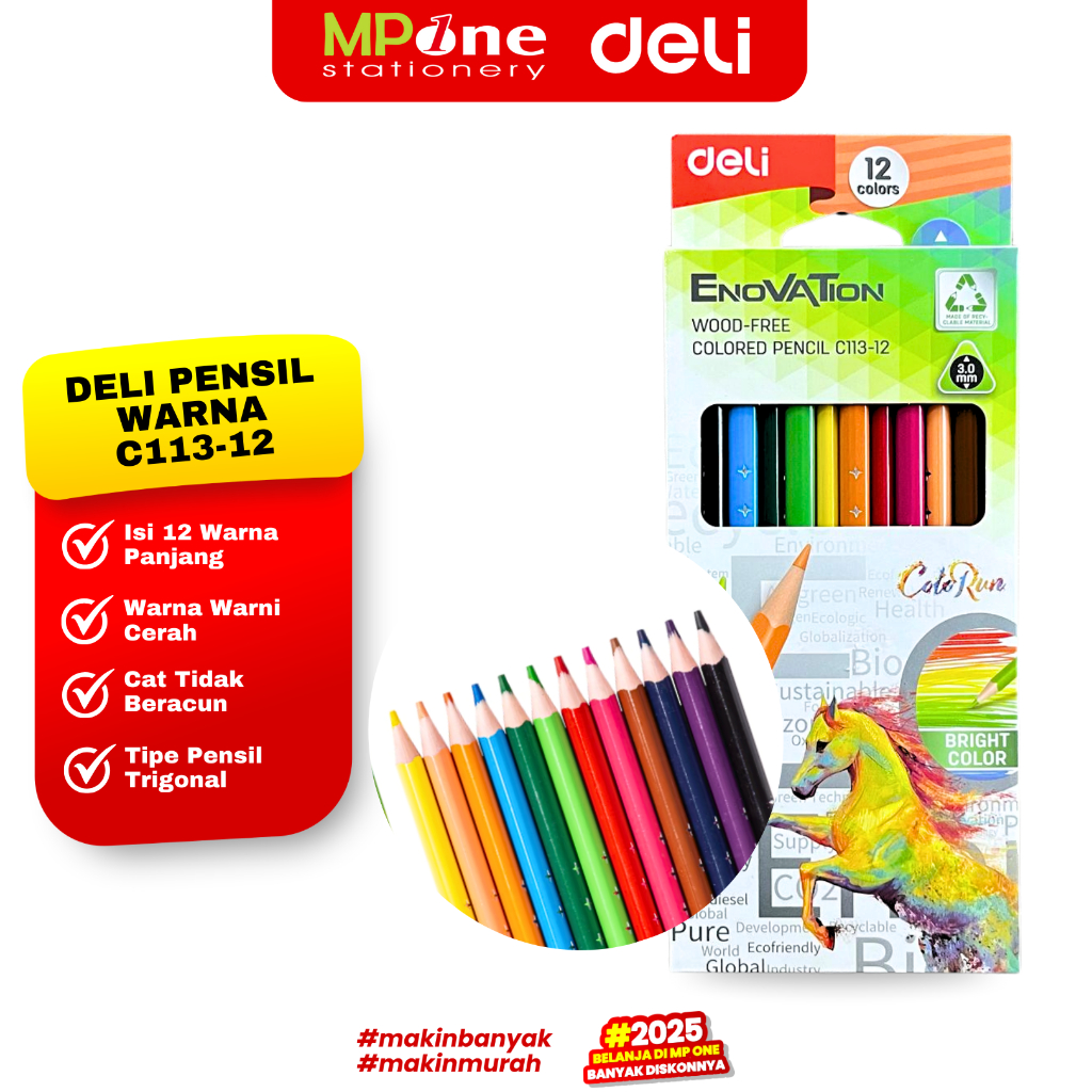 

Deli Pensil Warna Panjang 12 Warna C113-12 / Coloring Pencil Enovation Wood Free 12 Colors C113 Deli