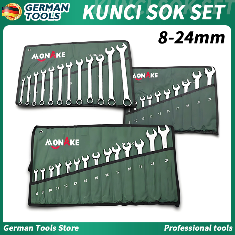 German tools kunci ring pas set Pas 8-24mm/dengan tas penyimpanan Set 11 pcs Kunci ring pas Set