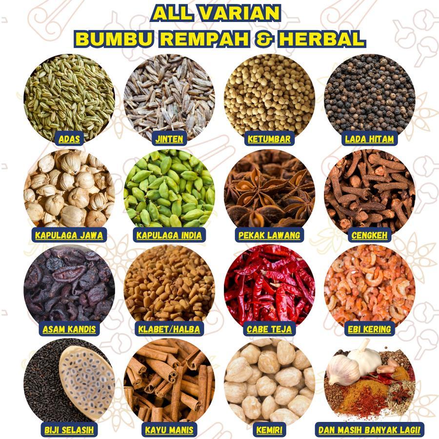 

Bumbu Dapur Rempah Herbal Lengkap cengkeh kemiri Jinten ketumbar kayu manis secang udang ebi oregano bunga lawang kapulaga..