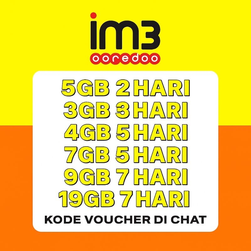 Voucher IM3 5GB 9GB 15GB Khusus Kalimantan Paket data im3 Indosat Ooredoo