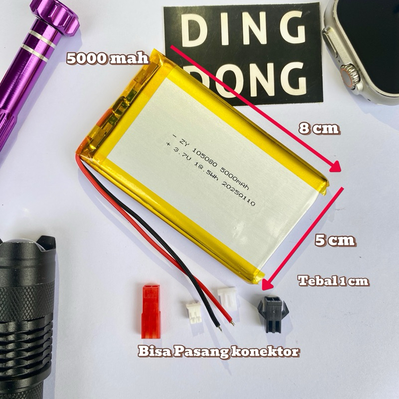 BATERAI LIPO 5000 MAH LITHIUM POLYMER 8 cm X 5 cm TEBAL 1 cm 105080 3.7v 18.5wh 5000mah BATRE BARU 8